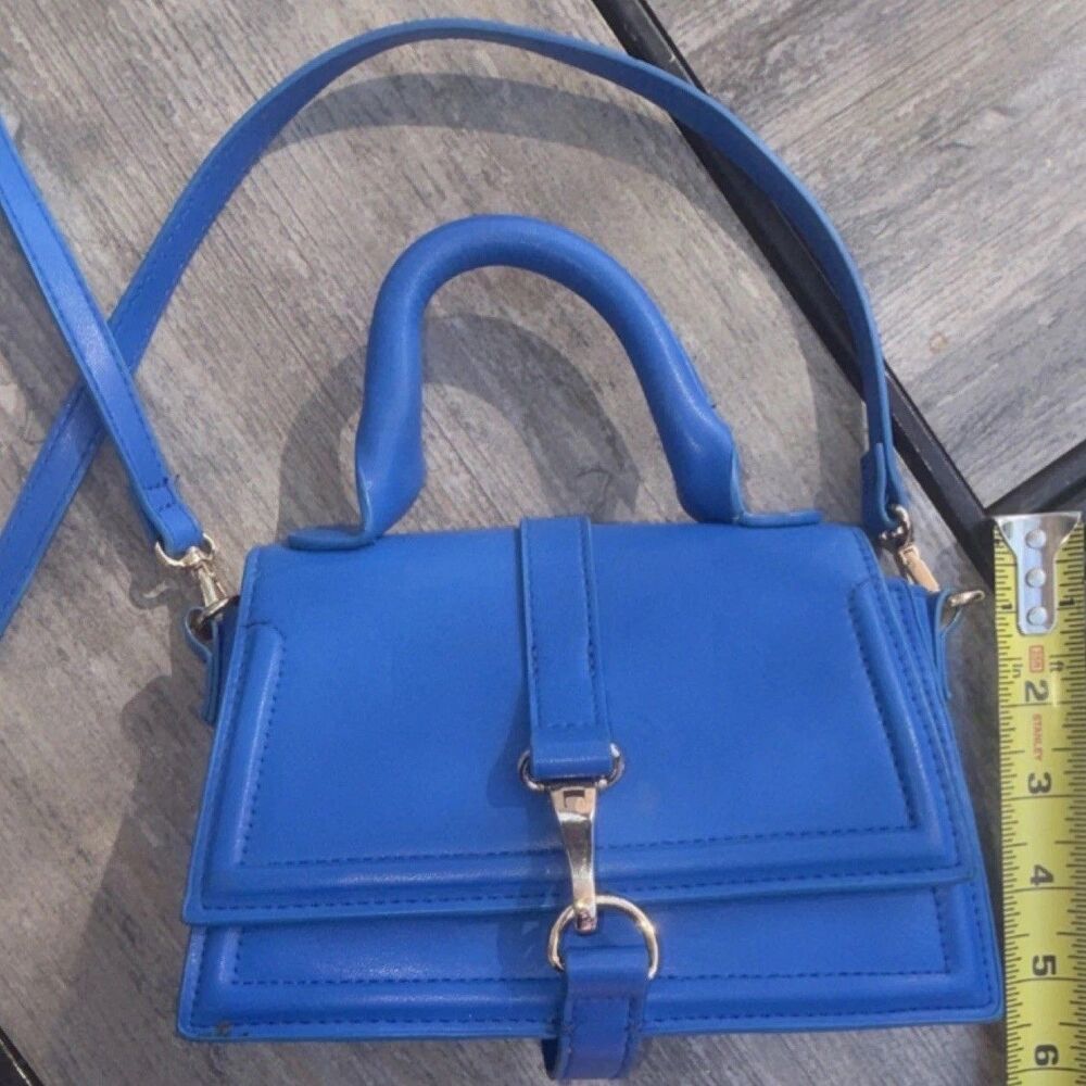 H&M Blue Small Crossbody Bag Top Handle Adjustable Strap Magnetic Closure Gold